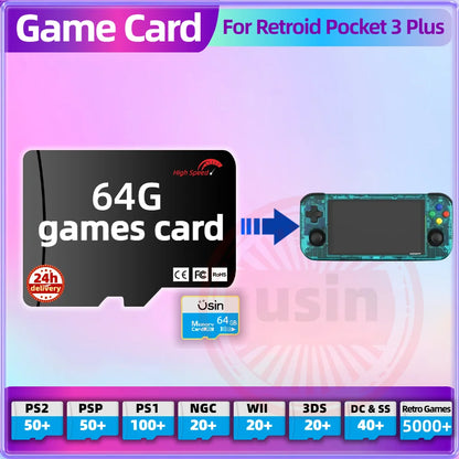 Game Card For Retroid Pocket 3 Plus RP3 5 TF Retro Games PS2 PSP PS1 Android portable Handheld Gaming SD Card High Speed 64G