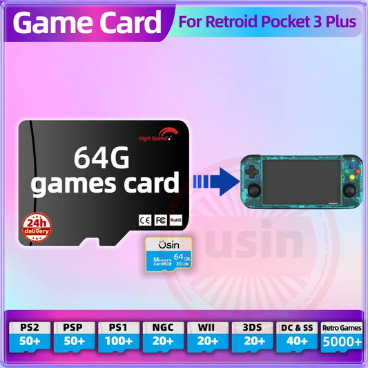 Game Card For Retroid Pocket 3 Plus RP3 5 TF Retro Games PS2 PSP PS1 Android portable Handheld Gaming SD Card High Speed 64G