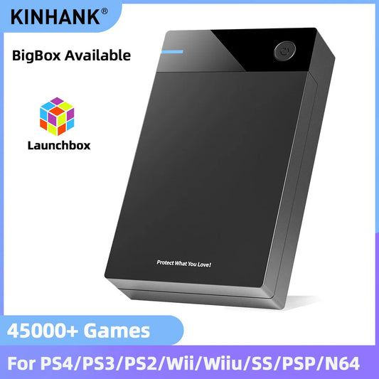 Kinhank Launchbox Game Hard Drive Is Suitable For Windows Built-in 45000+ Games Suitable For PS3/PS2/PS1/GameCube/SS/N64/WII/NES