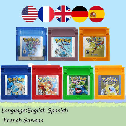 GBC Pokemon Cartridge Bundle Red/Blue/Crystal/Gold/Silver/Yellow/Green with Multi-Language