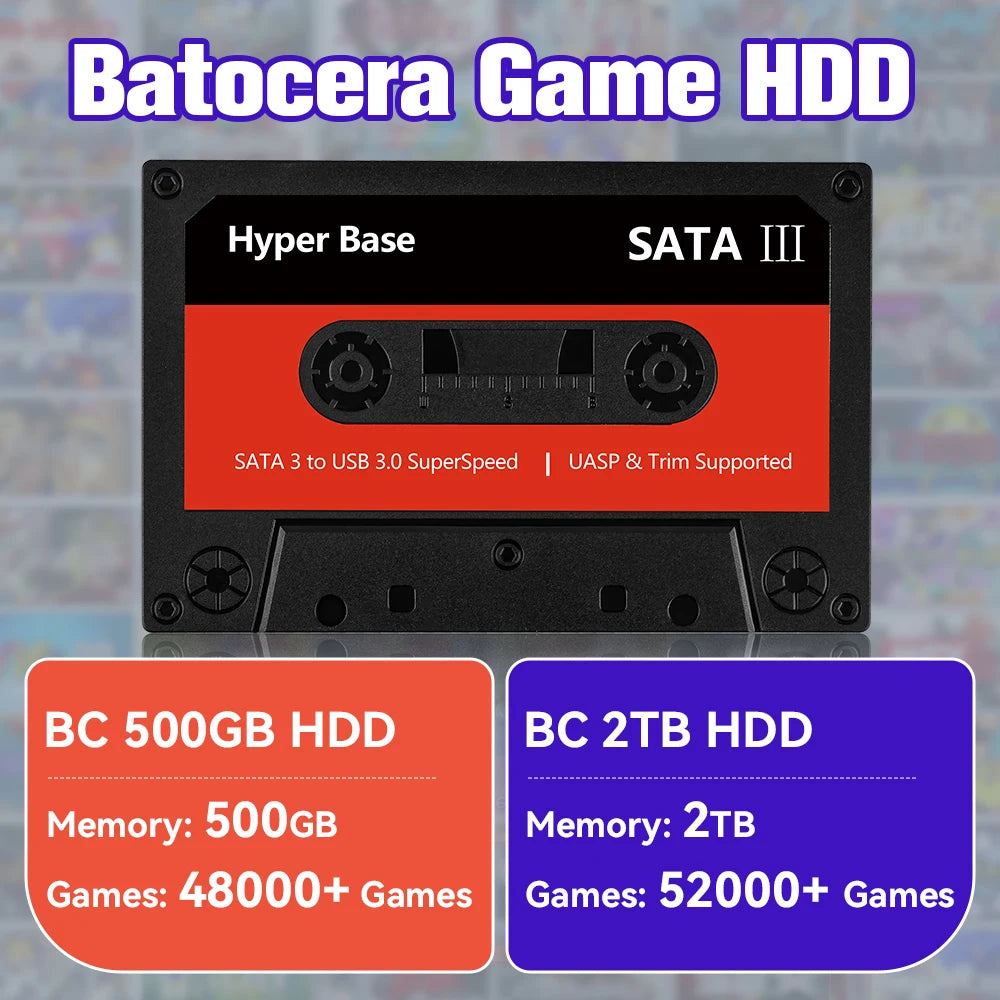 Hyper Base Batocera 2TB Gaming HDD Built-in 52000+ Retro Games With 80+ Emulators For PS2/PS1/PSP/MAME/Wii Plug&Play For WIN PC