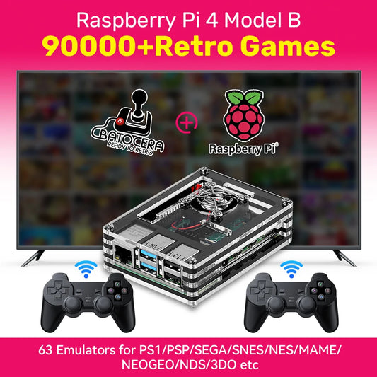 Raspberry Pi 4 Model B with 90000+Retro Games Batocera System Mini PC/Video Game Consoles for PS1/PSP/SEGA/SNES/NES/MAME/NDS/3DO