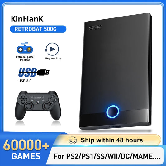 Super Console Retrobat Gaming HDD 60000+ Retro Video Games Emulators for PS2/PS1/PSP/DC/SS/MAME Plug and Play for PC Kid Gift