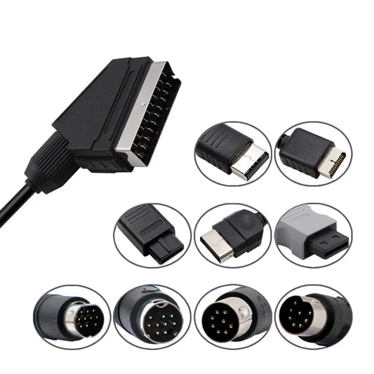 1.8m RGB Scart Cable For PS2/PS1/PS3/SEGA Mega Drive1/MD2/DC Dreamcast/Saturn/XBOX/XBOX 360 Retro Video Game Consoels