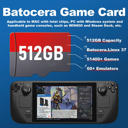 Game Card for Steam Deck/Windows Handheld Latest Batocera 37 System Plug & Play 51400+ Retro Games for PS3/PS2/PS1/PSP/MAME/N64