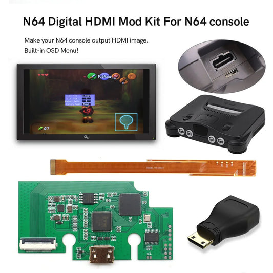 HISPEEDIDO For N64 Digital HDMI Mod Kits Transfer Port PCB Sets Support Play Games on TV, Game Console Spares 3 Aspect Ratio