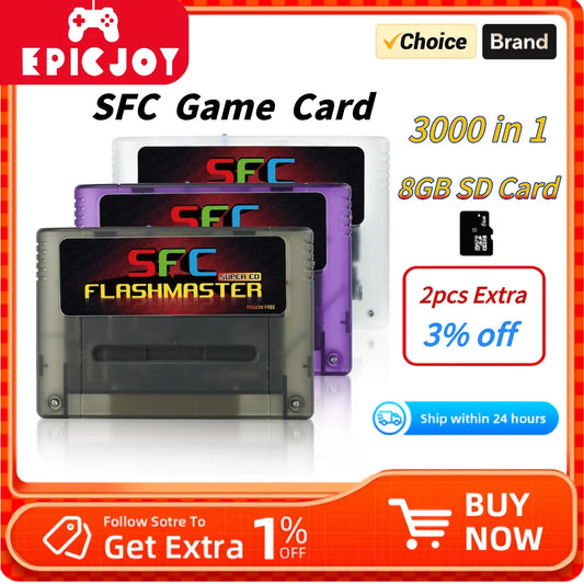 Super SFC Game Card 3000 in 1 With 8GB TF Card For Nintendo SNES SFC Game Console Compatible With original US,EU&JP Consoles