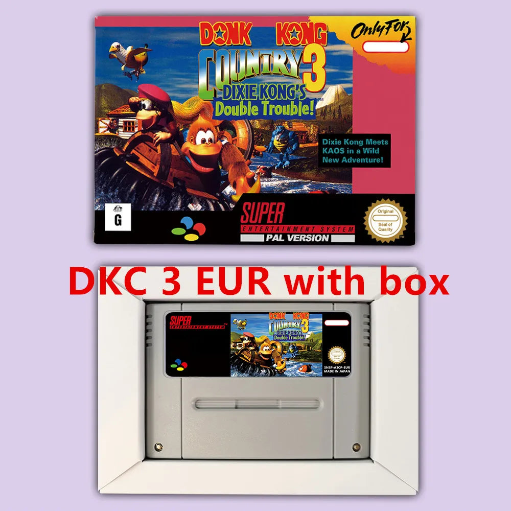 Donkey Game Country Kong 1 2 3 Competition RPG game for SNES 16 bit USA NTSC or EUR PAL Video Game Consoles Cartridge