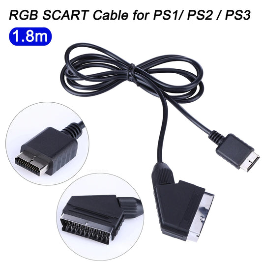 1.8m TV AV Connection Game Cord for PS1 PS2 PS3 Video Game Game Console Cable Line for Sony playstation Console RGB SCART Cable