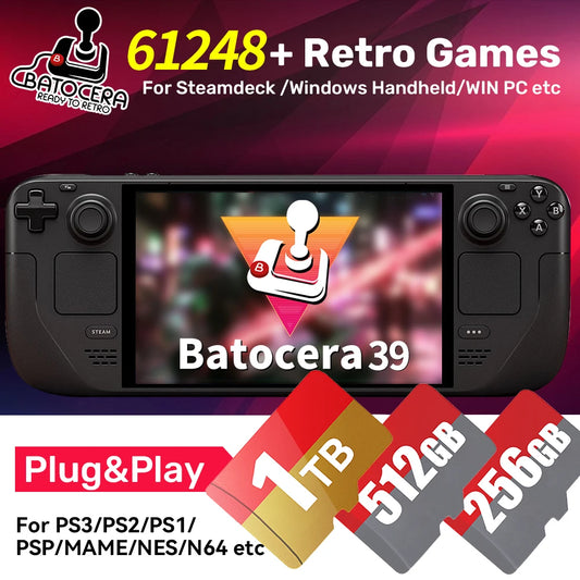 Batocera 39 TF/Gaming Card for Steamdeck /Windows Handheld/WIN PC with 61248 Games&70+Emulators for PS3/PS2/PS1/PSP/MAME/NES/N64