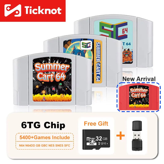 5400 In 1 SummerCart 64 Game Card For N64 Retro Game Cartridge ED 64 For Nintendo 64 With 32GB TF Card No Region Restriction