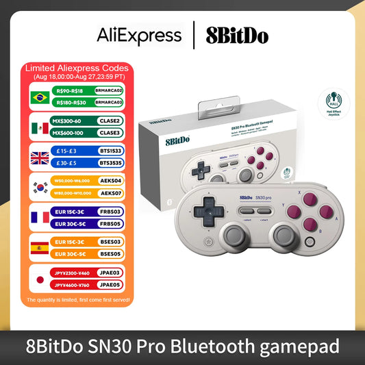 8Bitdo SN30 Pro Bluetooth Wireless Gaming Controller with Hall Effect for Switch 2 MacOS Android Raspberry Pi Windows Steam Deck